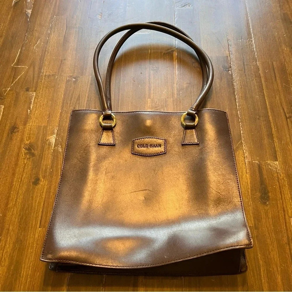 Cole Haan Vintage Square Shoulder Bag Tote Handbag All Leather Brown - Picture 1 of 14